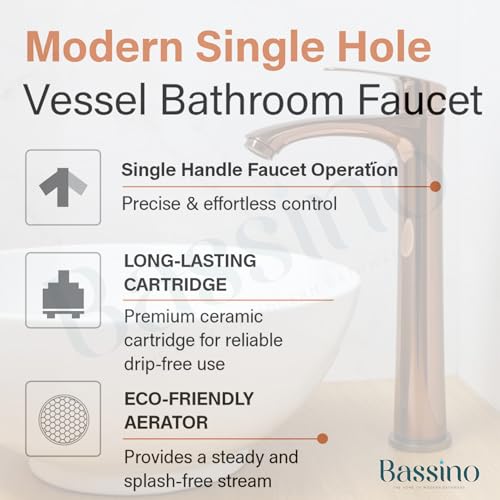 Image of BASSINO 12 Inch Brass Table Top Wash Basin Tap /Stylish Extended Tall Body Pillar Cock /Faucet for Smooth Operation /Long Pillar Cock(Rose Gold)