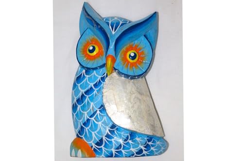 Ahşap Dekoratif Mavi Baykuş 27 CM Sedefli Biblo EL Yapımı