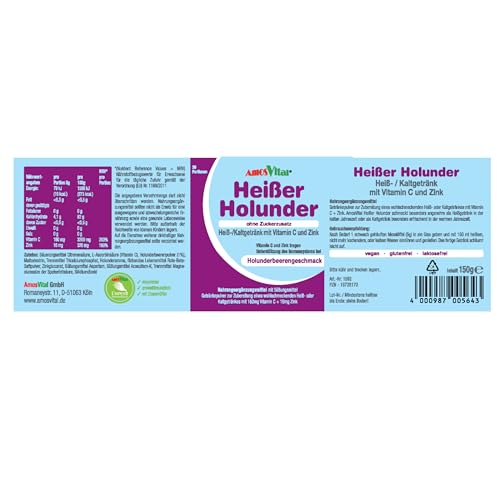 AMOSVITAL Heißer Holunder - Vitamin C und Zink zur Unterstützung der normalen Funktion des Immunsystems - 30 Protionen - der Umwelt zu Liebe in der Dose mit Messlöffel - vegan (1)