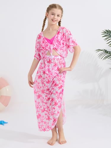 Girls Swimsuit 4 Piece Tropical Bathing Suits Taniki Bikini Swimwear Sets with Cover Up Skirt for 9-16Y2