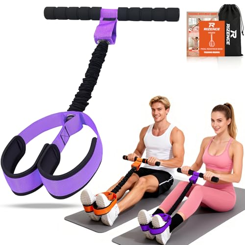 RIZENCE 2026 Upgrade Pedal Resistance Bands with Handle - Multifunction Foot Pedal Resistance Band with Training Poster - Fashion Puller Exercise Equipment for Abdomen, Waist, Arm, Core, Leg - 55LBS