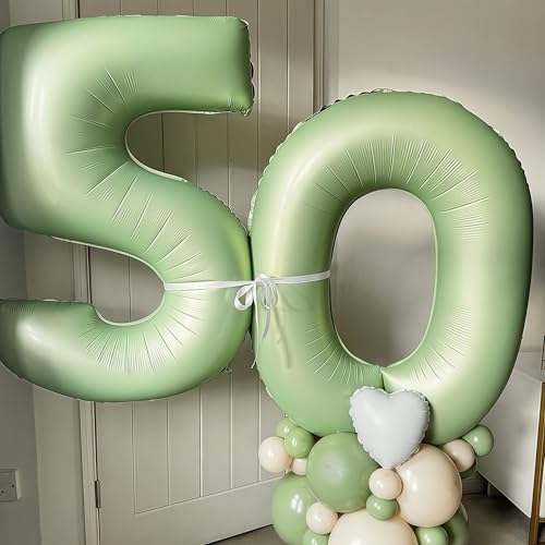 Image of Sage Green 0 Number Balloon,Olive Green 0 Balloons 40 Inch Large Helium Foil Mylar Birthday Balloons for Boy Girl Baby Shower Birthday Jungle Party Decorations