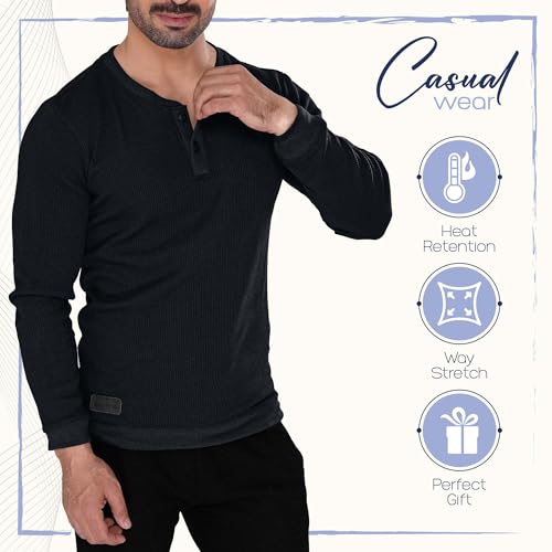 Men's Long Sleeve Waffle Thermal Shirt Top, Knitted Sweater, Sweatshirt for Men4