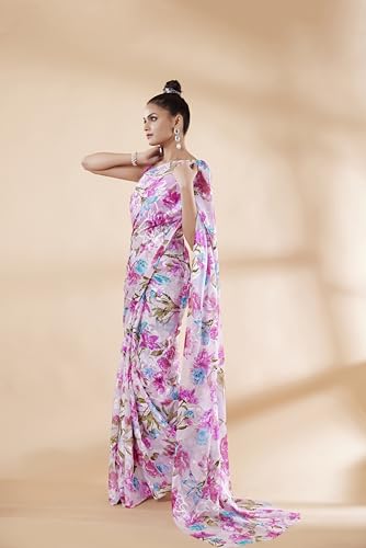 Image of Garden Vareli Summer Roganza Viscose Brasso Floral Print Saree with Unstitched Blouse Piece