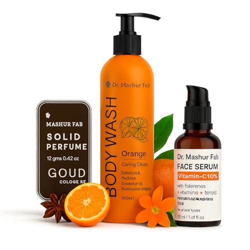 Image of MASHUR FAB Body Wash - Exfoliating & Hydrating Formula | Brightens Skin Tone | 250ml Multiple Fragrance (Pack of Body Wash + Vitamin C Serum + Perfume)