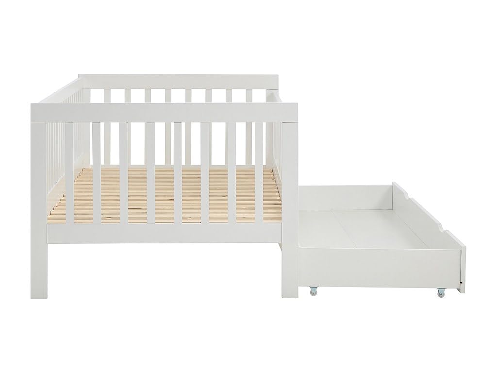 Vente-unique - Cama 90 x 190 cm con cajón - Pin y MDF - Blanco - PROVIATI - para niños