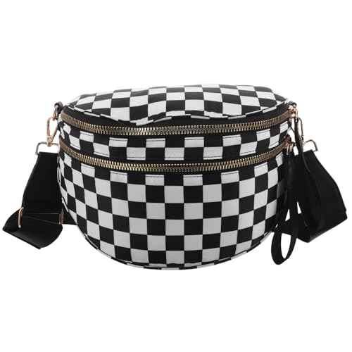 Grand sac banane à carreaux avec grande bandoulière pour un porté épaule femme