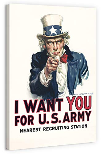 artprints1stop Canvas Print Wall Art - Vintage World War I Poster Uncle Sam I Want You for U.S. Army - 12x18 inches