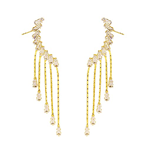 Crystal Leaf Climbers Crawler Jewelry Jacket Earrings Sparkly Zircon Pave Metal Ear Cuff Wrap Clip Stud Earring Climber Top Ear Clip for Women