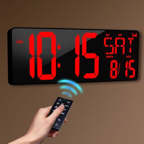 SJJSKY Digital Wall Clock Large Display: 16.5" LED Digital Clock with Remote Control Temperature Date Week Auto DST Adjustable Brightness, Big Wall Clock for Bedreeom Kitchen Living Room Office Gym