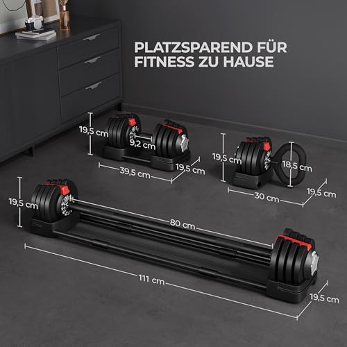Yaheetech Verstellbare Hanteln 18 kg / 24 kg / 40kg Hantel-Set Gewichtsstufen Einstellbares Hantelset mit 3/2 Modi – Bild 4