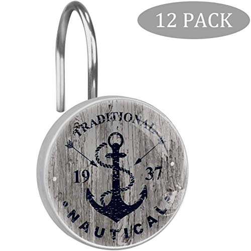Siebzeh Nautical Anchor Shower Curtain Hooks Metal Decorative Resin Hooks 12PCS Anti Rust Decorative Resin Glass Stainless Steel Hooks for Bathroom Baby Room Living Room