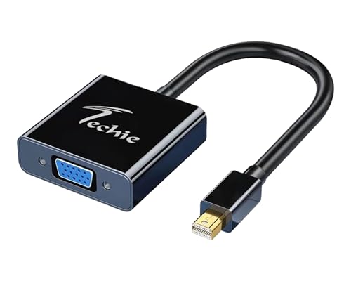 Image of Techie Mini DisplayPort to VGA Converter | Connect MacBook, Surface & Mini DP Laptops to VGA Projectors & Monitors | Plug-and-Play 1080p Adapter | Compact & Durable ABS Build (Black)