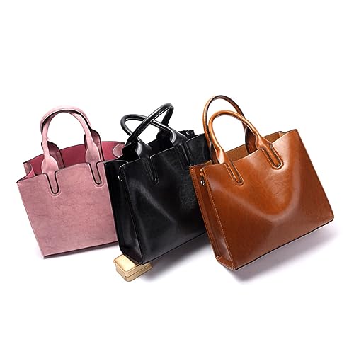 Sac cabas cuir PU noir pour femme grand format avec bandoulière rétro