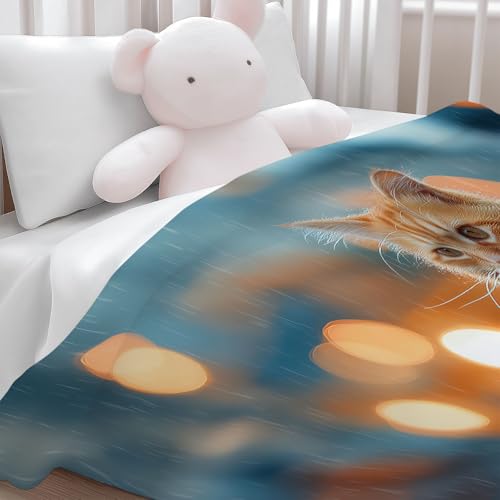 Plaid chat orange bleu jeté de canapé idéal pour vos soirées cocooning - 6