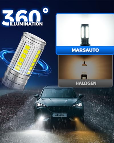 Image of Marsauto H11 /H8 LED Fog Light Bulb, 12,000 LM 600% Brightness H8 H16 Fog Light Bulbs, 360 Illumination Upgraded 60 Pcs Chips, 6500K White 1:1 Mini Size H11 Led Fog Lights Pack of 2