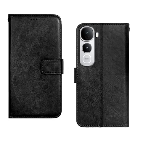 Image of amazon basics Vivo Y400 Pro 5G Flip Cover | Card Pockets Wallet & Stand | Flip Cover for Vivo Y400 Pro 5G (Black)