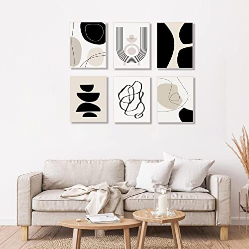 Abstract Boho Wall Art Prints Set Of 6, Minimalist Geometric Boho Wall Art Black Brown Beige Line Art Canvas Painting Pictures, Mid-Century Modern Prints Gallery Wall Posters For Bedroom Living Room Bathroom Boho Room Decor(8" X 10", Unframed) #TOP1