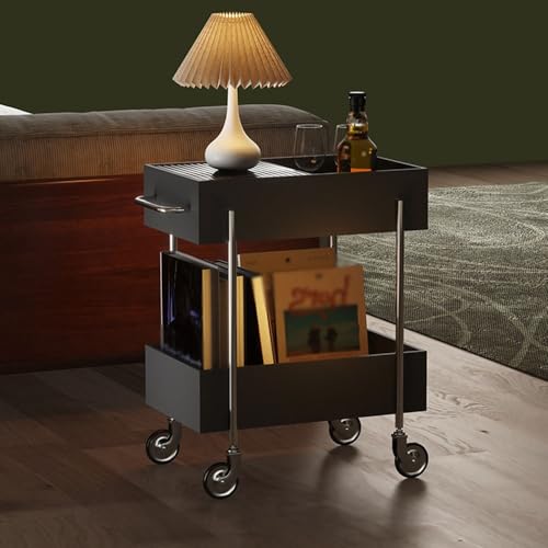 Table basse chariot de salon multicouche avec table d'appoint mobile noire pour canapé - 4