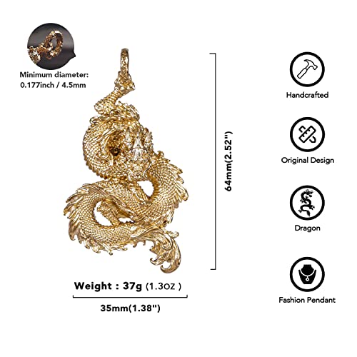COPPERTIST.WU Dragon Pendant Necklace for Men丨Cool Gothic Punk Brass Dragon Head Animal Charm3