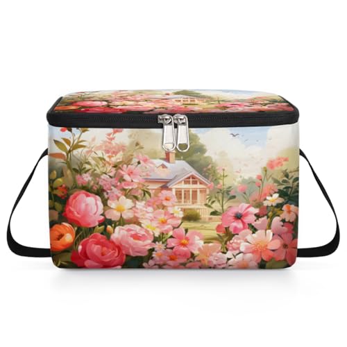 GzLeyigou Flowers Garden Lunch Bags for Women Men 9 Cans, Hot & Cold Food Delivery Bag Insulated Grocery Bag Insulated Lunch Box Roses Cooler Bag for Office Work Picnic Beach