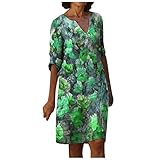 Damen Kleid Sommerkleider Loose V-Ausschnitt Freizeitkleider Leinenkleid Casual Blusenkleid Retro Style Art Print Mittelarm A-Linie Baumwolle Und Leinen Lässig Plus Größe Lose Tunika Tuchkleid