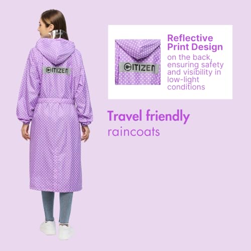 Image of Citizen Polyester Reversible Casual Style Raincoat For Women With Inbuilt Hood,Waist Belt & Matching Carry Pouch|Stylish Polka Dot Design|Durable & Lightweight Rainsuit With High Tearing Strength