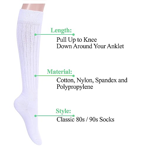 Zmart Slouch Socks - Women's Scrunch Socks in 80s White & Black, Thick Socks for Girls2