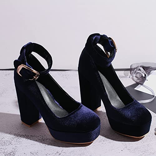 MIOKE Women's Platform Chunky High Block Heel Pumps Round Toe Comfort Buckle Strap Mary Jane Dress Shoes2