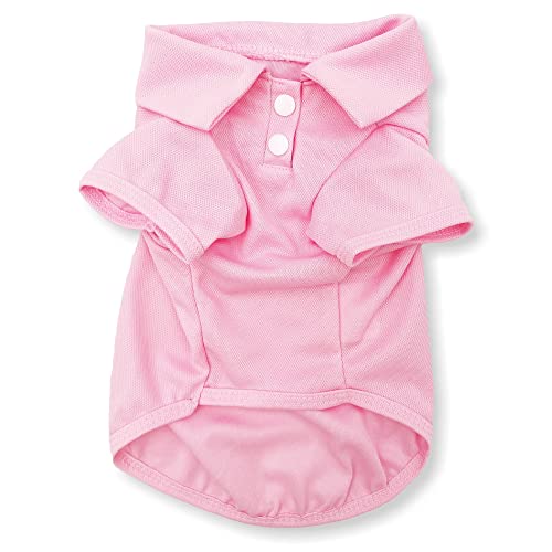Cute Puppy Cat Dog Polo Shirt T-Shirt Solid Clothes Apparel For Small Pet (M: Length - 14", Pink Light) #TOP3