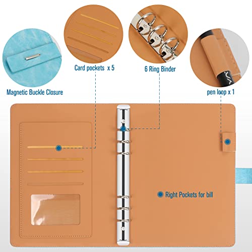 Colacoo A5 Notebook Binder, A5 Pu Leather Binder 6 Ring Planner Loose Leaf Personal Organizer Binder Cover For A5 Filler Paper, Binder Pockets,Refillable Inserts With Magnetic Buckle Closure- Blue #TOP1
