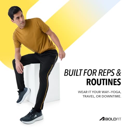 Image of Boldfit Mid Rise Track Pant for Men - Comfortable Gym Pants, Joggers, Sports Pants & Lower for Men with Moisture-Wicking Fabric, Adjustable Fit & Pockets for Daily & Workout Wear