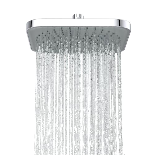 FORIOUS Rociador De Ducha Rain De 25 cm – Rociador Cuadrado Grande De Acero Inoxidable Y ABS, Con Articulación Giratoria De 360°, Diseño De Alta Presión, Fácil De Limpiar E Instalar