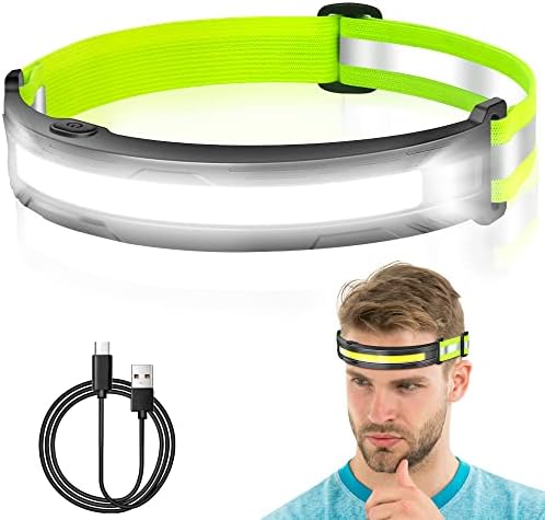 Headlamp Rechargeable Outdoor Hiking LED Headlights 230° Wide Beam 4 Modes Head Lamp for Adults Lightweight Waterproof Running Kids Headlamps Flashlight with High Visibility Reflective Safety Strap