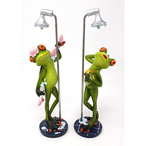 Süßer Frosch unter der Dusche mit Duschhaube Deko Figur Dekofigur Zierfigur Bad