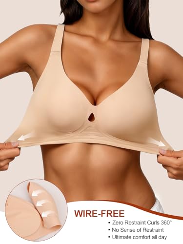 Image of Bras for Women Wireless Seamless Full Coverage Supportive Bralette | No Underwire,T-Shirt,Lift,Support,Semi-fixed Cups,Push Up,Crossover,Plunge,Soft Breathable Comfort Everyday Essentials Bras