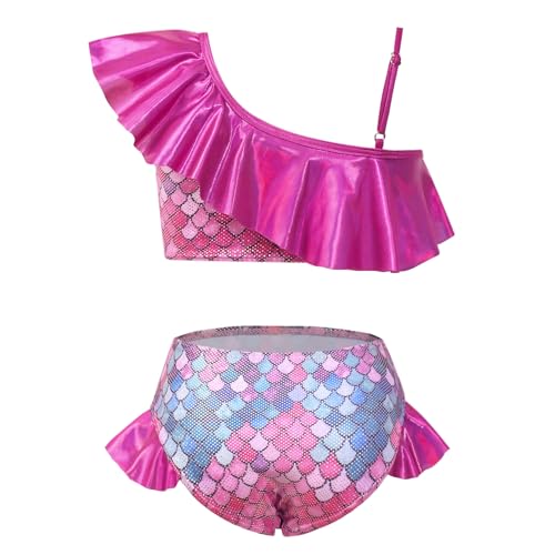 Image of CHILDRENSTAR Girls Metallic Bathing Suits Shiny Ruffles One Shoulder 2 Pieces Swimsuits Cute Bikini Set