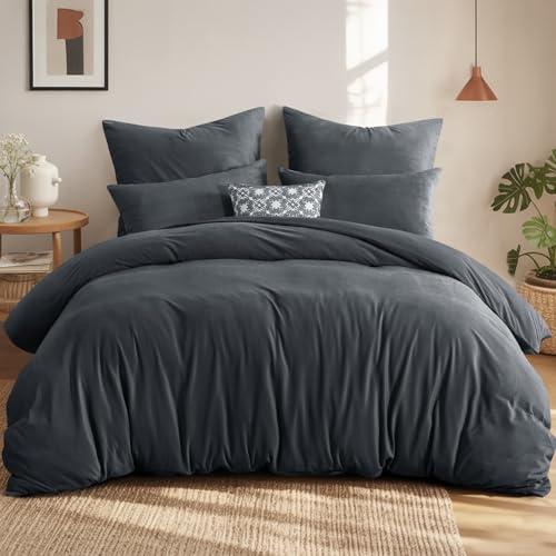 Aisbo Winter Plüsch Bettwäsche 200x200 3teilig Grau - Flanell Flauschige...