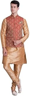 Uri and MacKenzie Men's Silk Blend Kurta Churidar Pyjama with Stylish Nehru Jacket Price In India