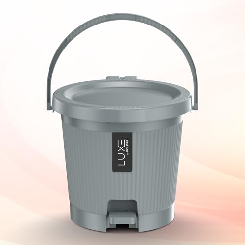 Image of KOLORR Luxe Premium Plastic Pedal Dustbin | Modern Plastic Waste Bin, Trash can with Sleek Design for Home, Kitchen, Office, Bathroom & Washroom - Small, Grey