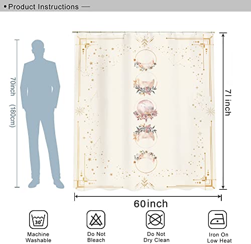 Miyotaa Moon Phase Celestial Moonlit Gothic Shower Curtain Set 60Wx71H Inches Zodiac Constellation Astrology Tarot Witch Floral Polyester Waterproof Cloth Bathroom Curtain With 12 Hooks #TOP7