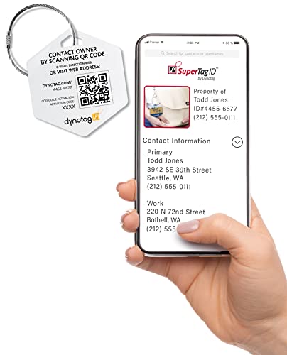 Dynotag® Web Enabled Smart Deluxe Steel Property Id Tag + Steel Ring, With Dynoiq™ & Lifetime Recovery Service. Hexagon (Notyourbag) #TOP1