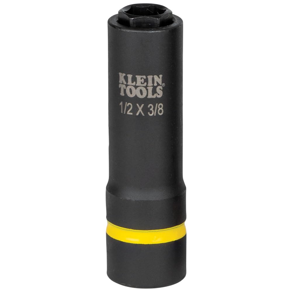 KLEIN TOOLS66061 2-in-1 Deep Impact Socket, 6-Point 1/2-Inch and 3/8-Inch Hex Socket, use with Impact Wrenches BAT20-CW, BAT20-CW