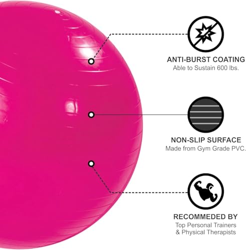ONEX Pregnancy Ball, exercise ball, yoga ball, birthing ball, birthing ball, Pilate Balance Balls with Pump, Anti-Slip & Anti-Burst,Fitness, Physical Therapy, Gym Office and Home Exercise (PINK) - Image 2