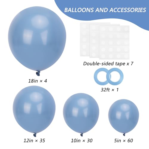 Image of RUBFAC Dusty Blue Balloons 129pcs Different Sizes Pack of 18 12 10 5 Inch, Latex Boho Neutral Blue Balloon Garland Arch Kit for Wedding Engagements Anniversary Baby Shower Birthday Party Decorations