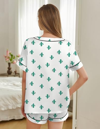 Image of Silk Pajamas for Women Short Sleeve Satin 2 Piece Pj Set Soft V Neck Sleepwear Loungewear, S-XXL