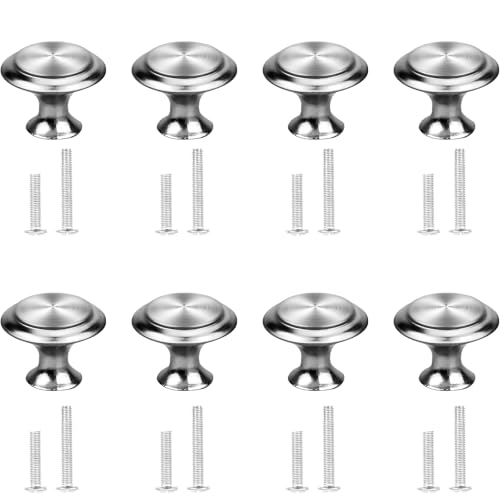 WNXBFO 8 Pcs Silver Round Cabinet Door Knobs, 30mm Cupboard Drawer Handles with Screws, Ideal for Cabinets, Wardrobes, Drawers, Cupboard Wardrobe Pulls Decoration