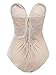 Choies Women's Burgundy/Black Sexy Plunge Neck Strapless Cross Back Velvet Bodysuit (Large, Beige)