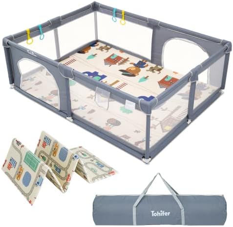Baby Playpen with Mat, Large Baby Play Yard for Toddler, BPA-Free, Non-Toxic, Safe No Gaps Playards for Babies, Indoor & Outdoor Extra Large Kids Activity Center 79"x59"x26.5" with 0.4" Playmat
