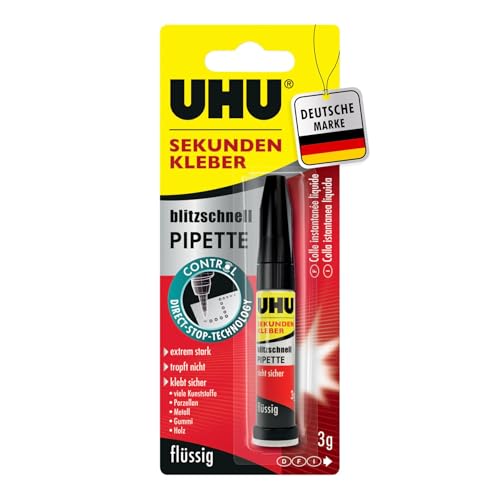 UHU Sekundenkleber extra stark | 3g Kleber Pipette für präzises...